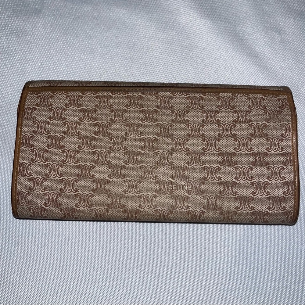 CELINE Tan Kisslock Long Wallet EUC Macadam Print in Leather & Coated Canvas - Picture 5 of 15
